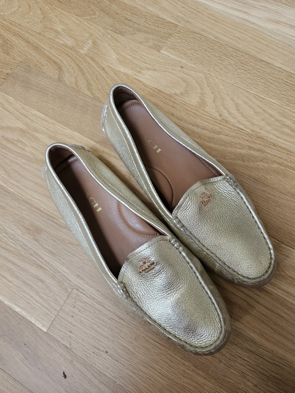 Coach Pebbled Leather Amber Gold Metallic Loafer - Picture 9 of 13